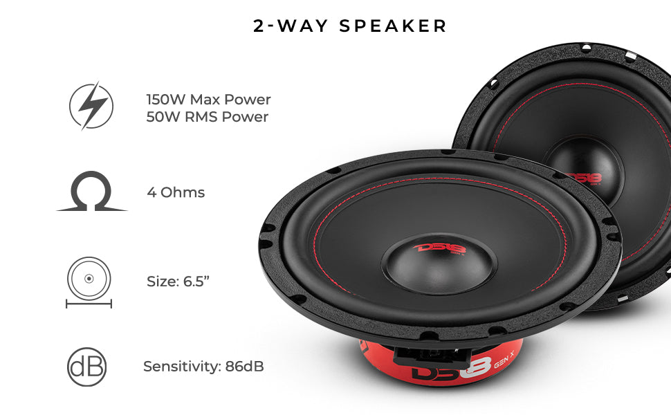 ds18 6.5 2 way components speaker car audio 150 watts