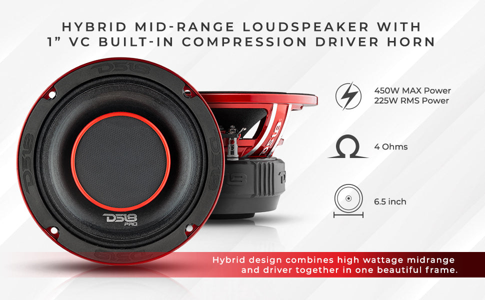 売れ筋 DS18 PRO-HY6.4MSL 6.5 Shallow Hybrid Mid-Range Car Audio Loudspeaker  with Built-in Driver and Grill Included 300W Max 150W R カー用品・バイク用品 