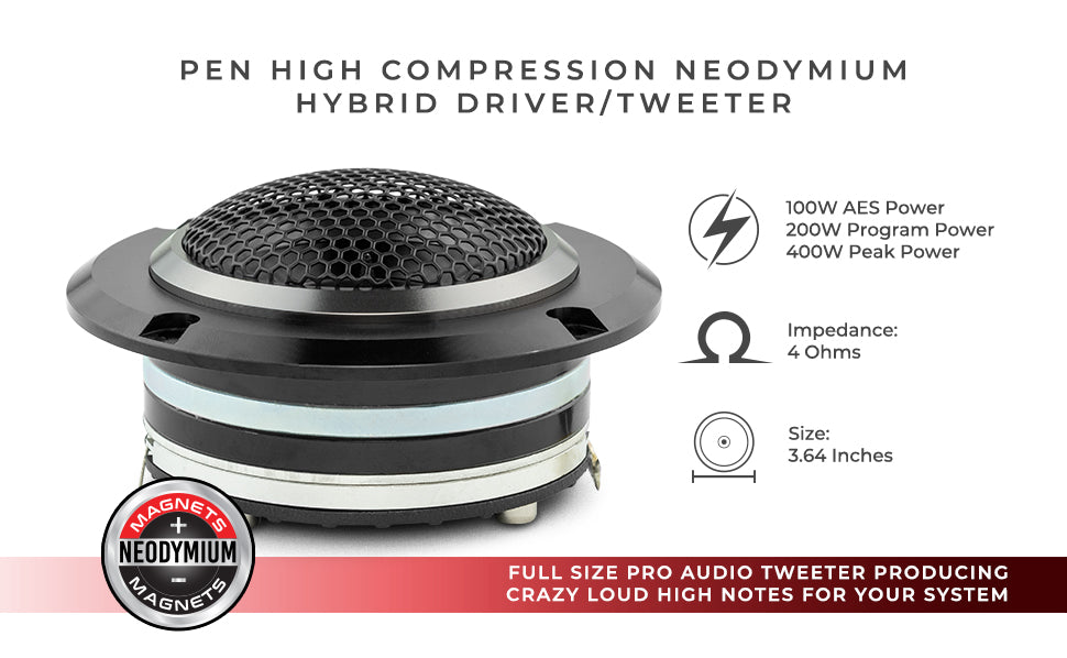 3 High Compression Neodymium Hybrid Driver/Tweeter 140 Watts 1 Pen 4