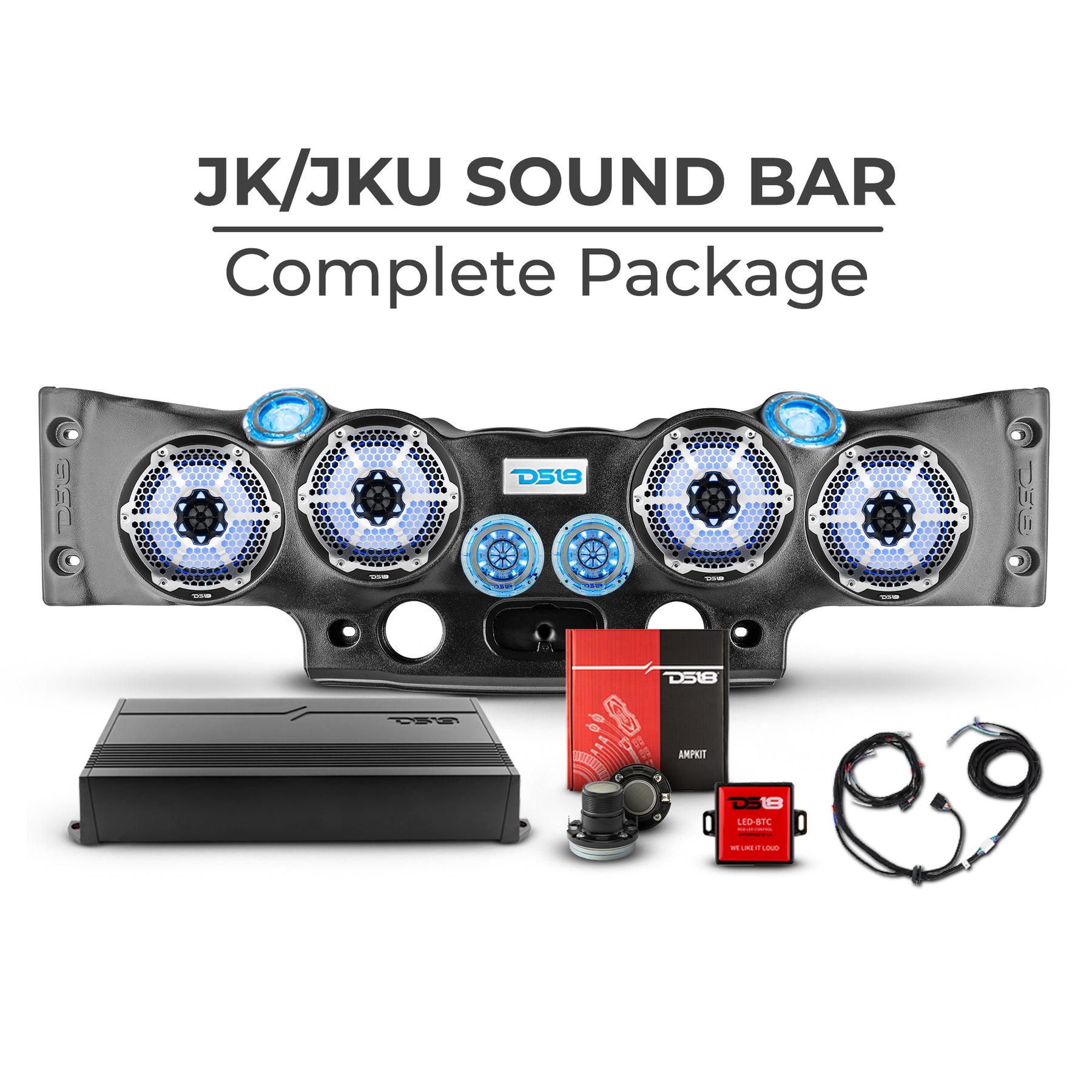 DS18 Jeep JK/JKU Exclusive Loaded Sound Bar Combo jeep wrangler sound bar  speakers combo Package