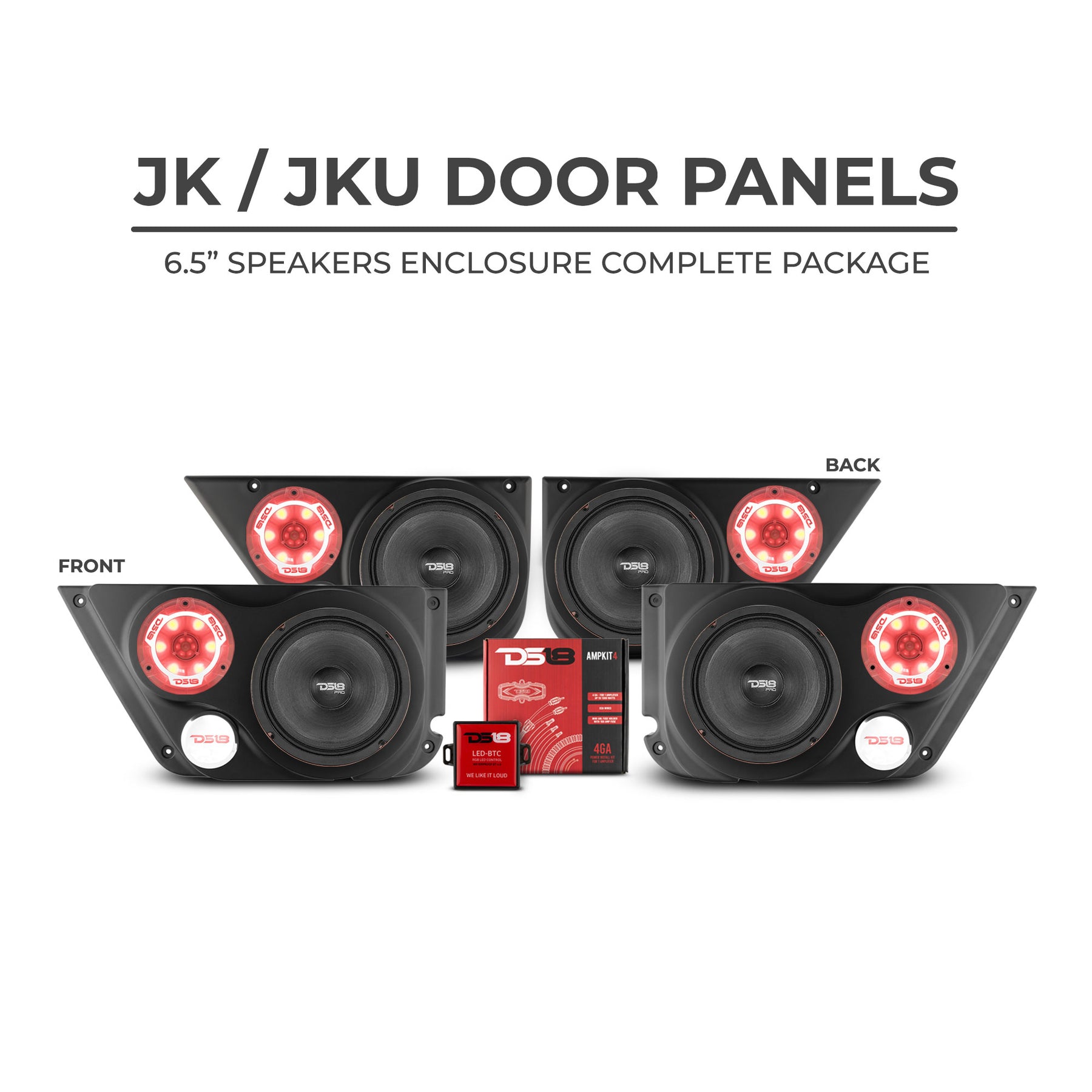 DS18 JK/JKU Front & Back Door Panels Combo jeep wrangler sound bar speakers  combo Package