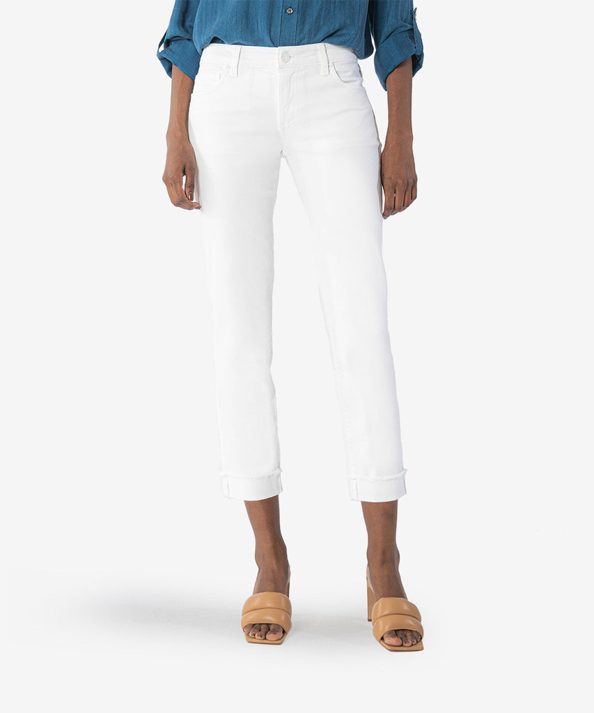 Amy Crop Straight Leg Roll Up Fray Hem (White)-New-Kut from the Kloth