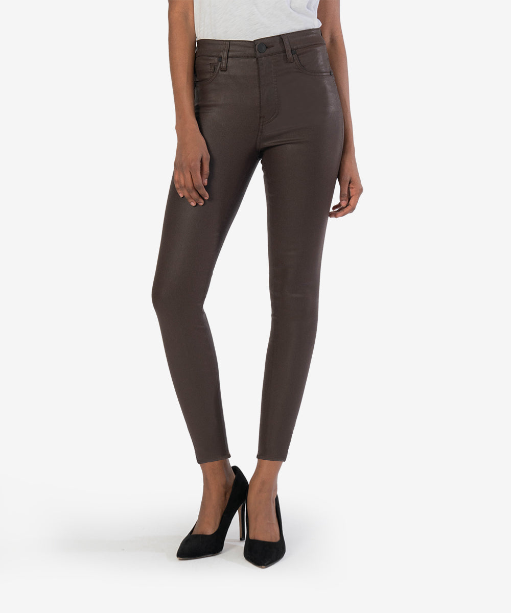 Image of Donna High Rise Fab Ab Ankle Skinny (Coated Brown)