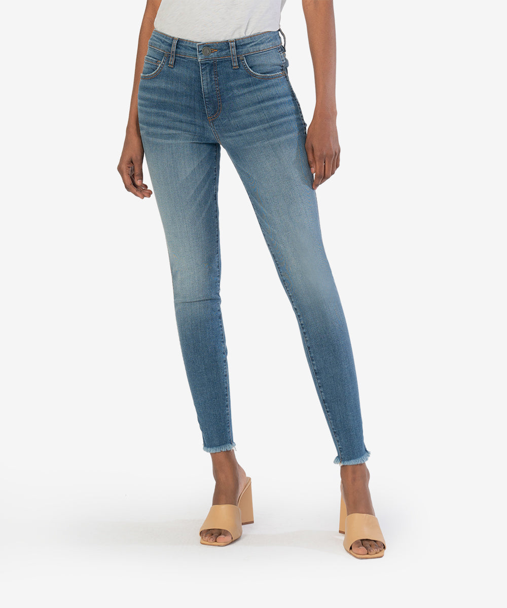 Image of Donna High Rise Fab Ab Ankle Skinny Fray Hem, Petite (Spring Wash)
