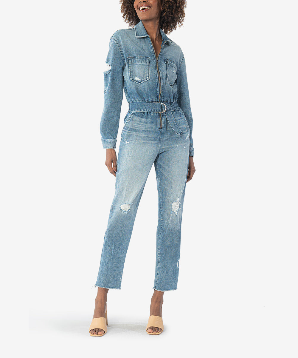 Image of Rachel Zip Up Denim Romper