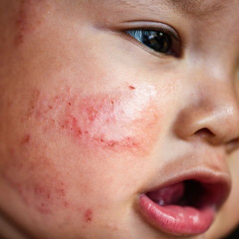 Close up of baby's face with eczema