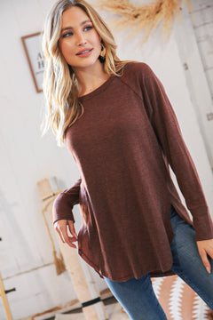 Rust Waffle Hi-Lo Raglan Top