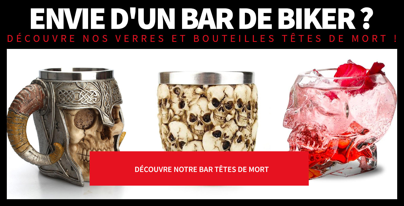 Verres et bouteilles en crâne