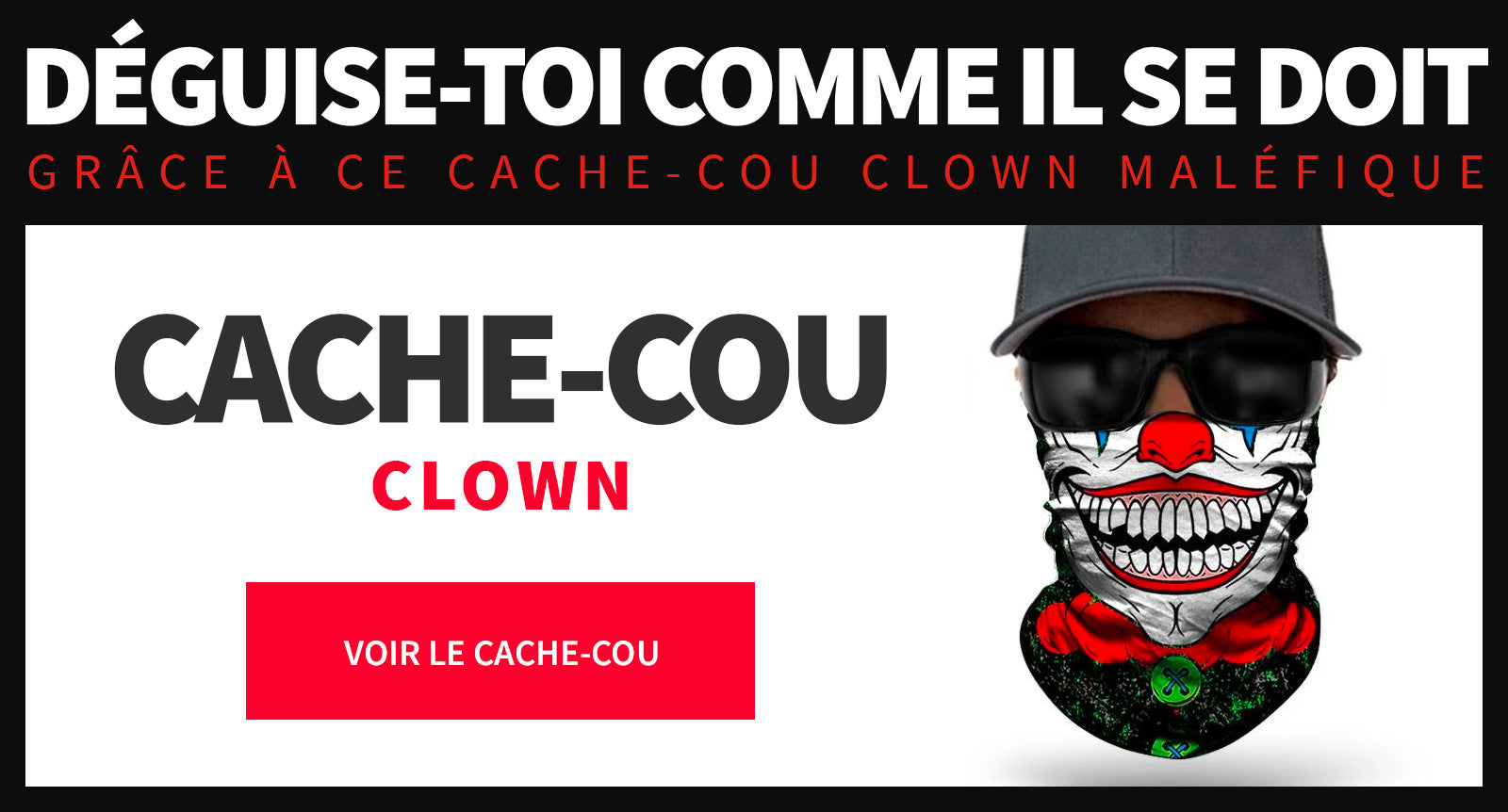 Cache cou tête de mort clown