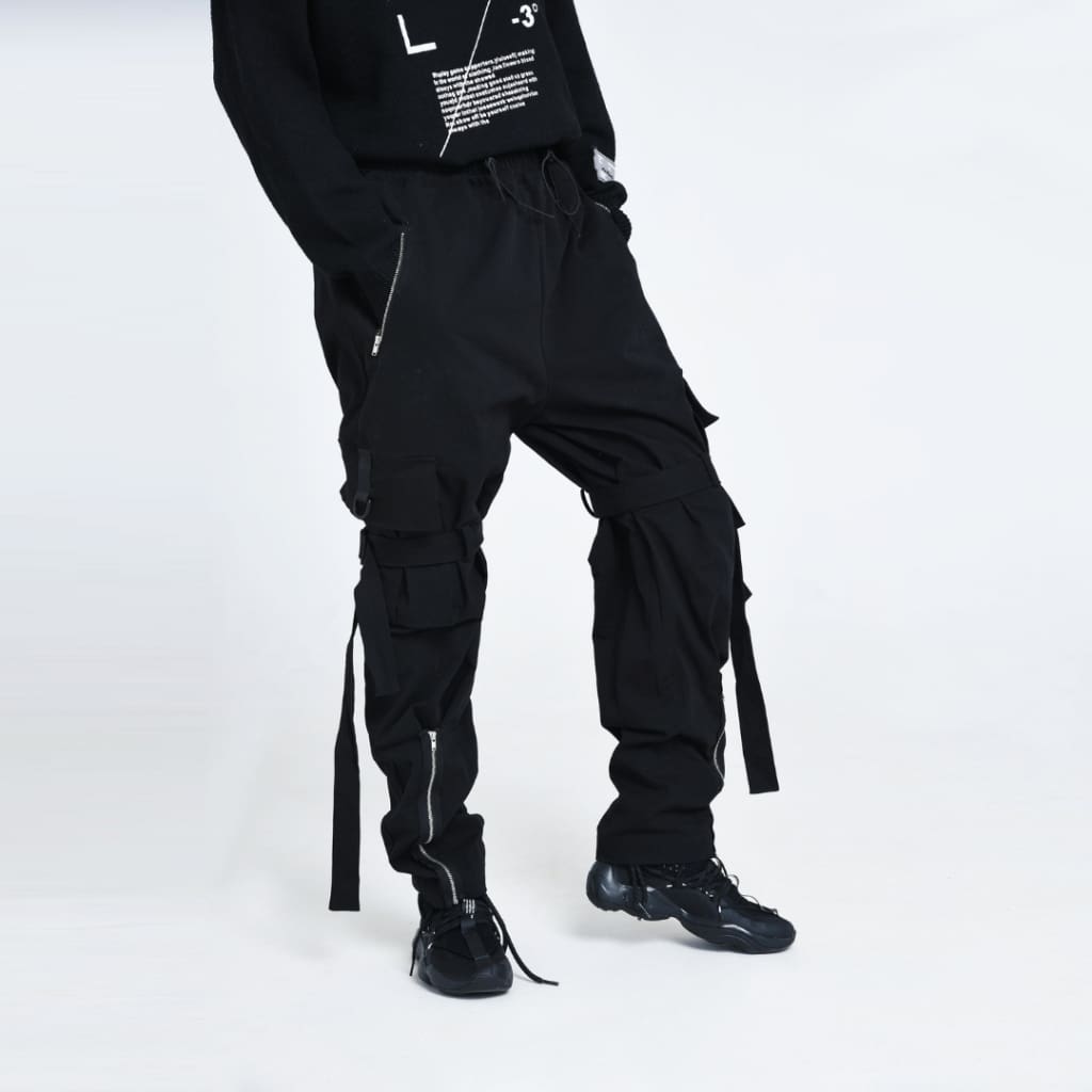 black cargo pants with zippers