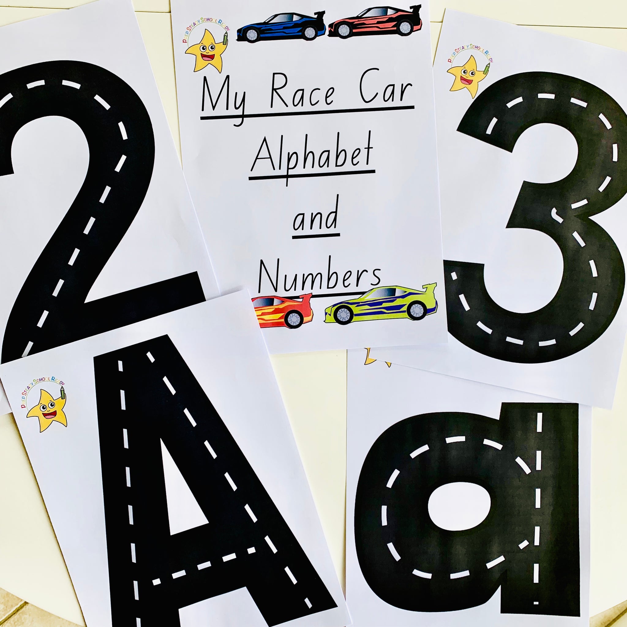 my race car alphabet and numbers digital file prep steady school ready