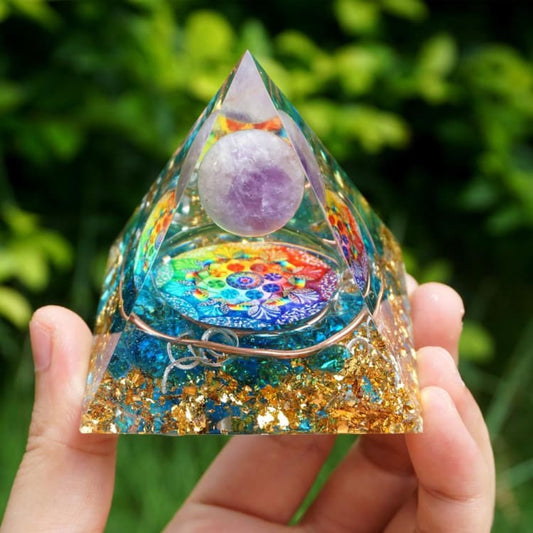 Soulnioi Grande pyramide d'orgonite de 9,7 cm, générateur d'énergie  positive en quartz naturel avec pendentif en orgonite pour l'équilibre des