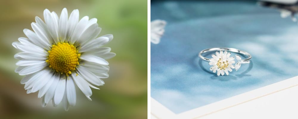 Bague marguerite - Ajustable et argent sterling 925