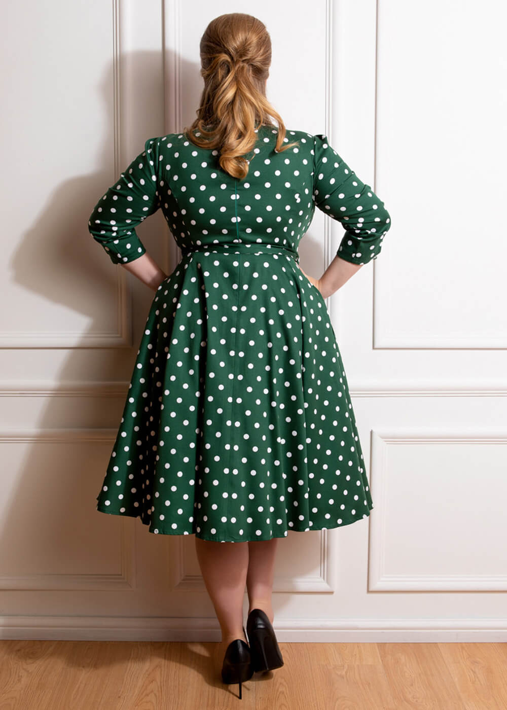 Hearts And Roses Kylie Polkadot 50s Swing Dress Green 