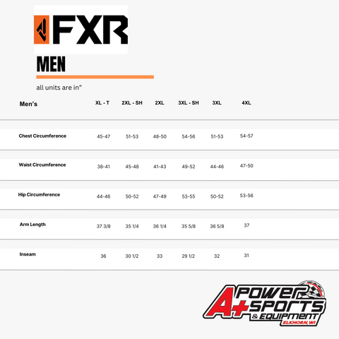 FXR Men's Size Chart