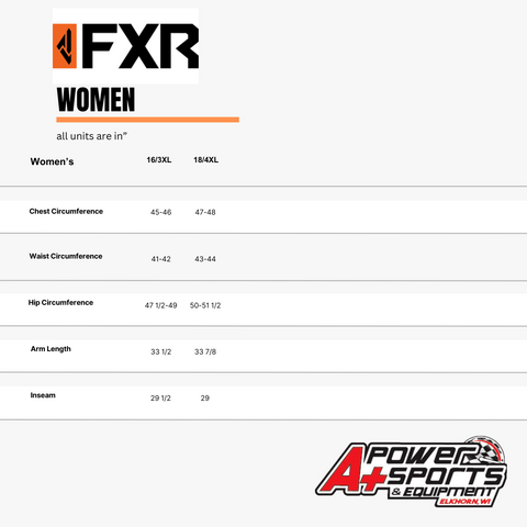 FXR Women's Size Chart