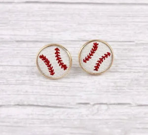 Leather Baseball Stud Earrings