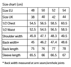 Safari Jacket size chart