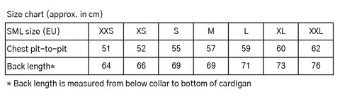 Size chart Shawl collar cardigan - Ecru