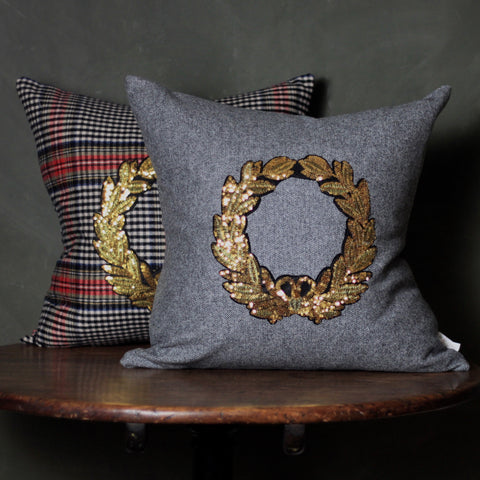 Tartan Cushion with embroidery, made in scotland