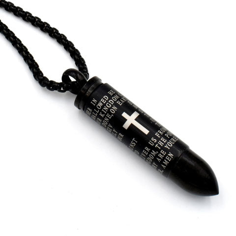 Lords Prayer Bullet Urn Necklace for Men