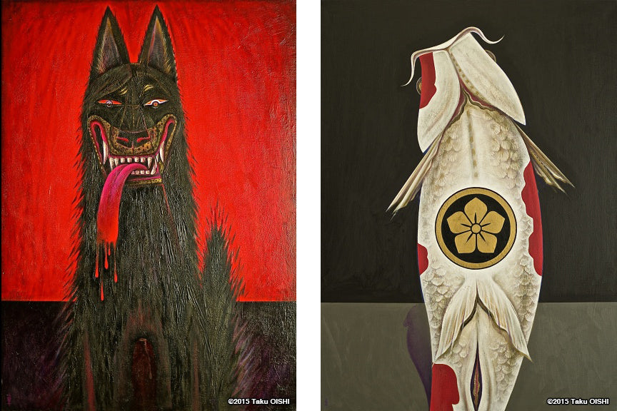 大石さんの作品（左：Dog/犬、右：Carp/鯉）