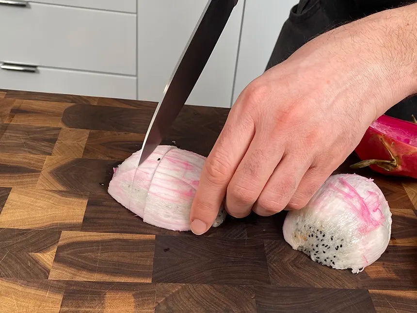 Cut the dragon fruit into thin slices
