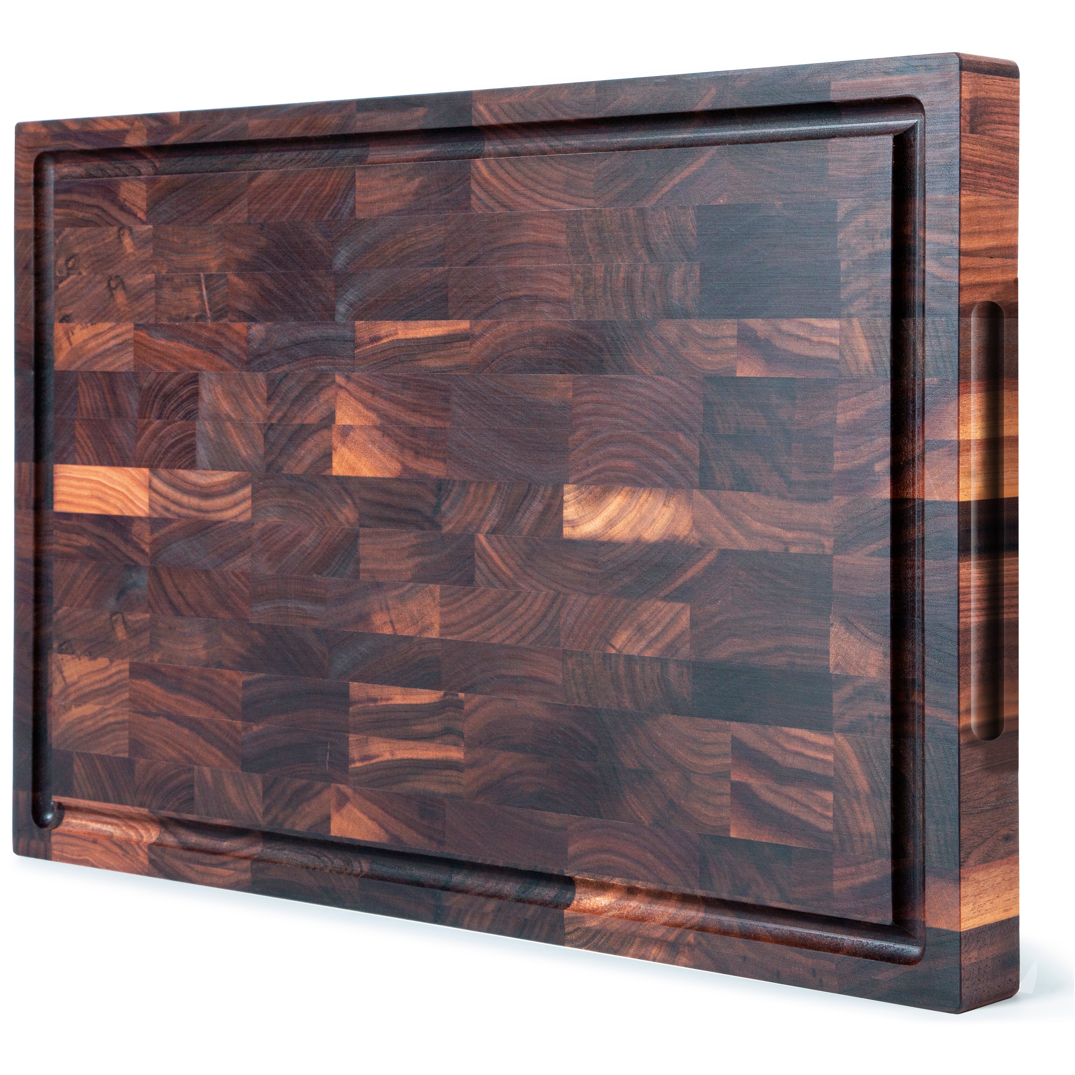 18x12x1.5'' End Grain Walnut Cutting Board with Juice Grooves and Handles - Mevell.com product image