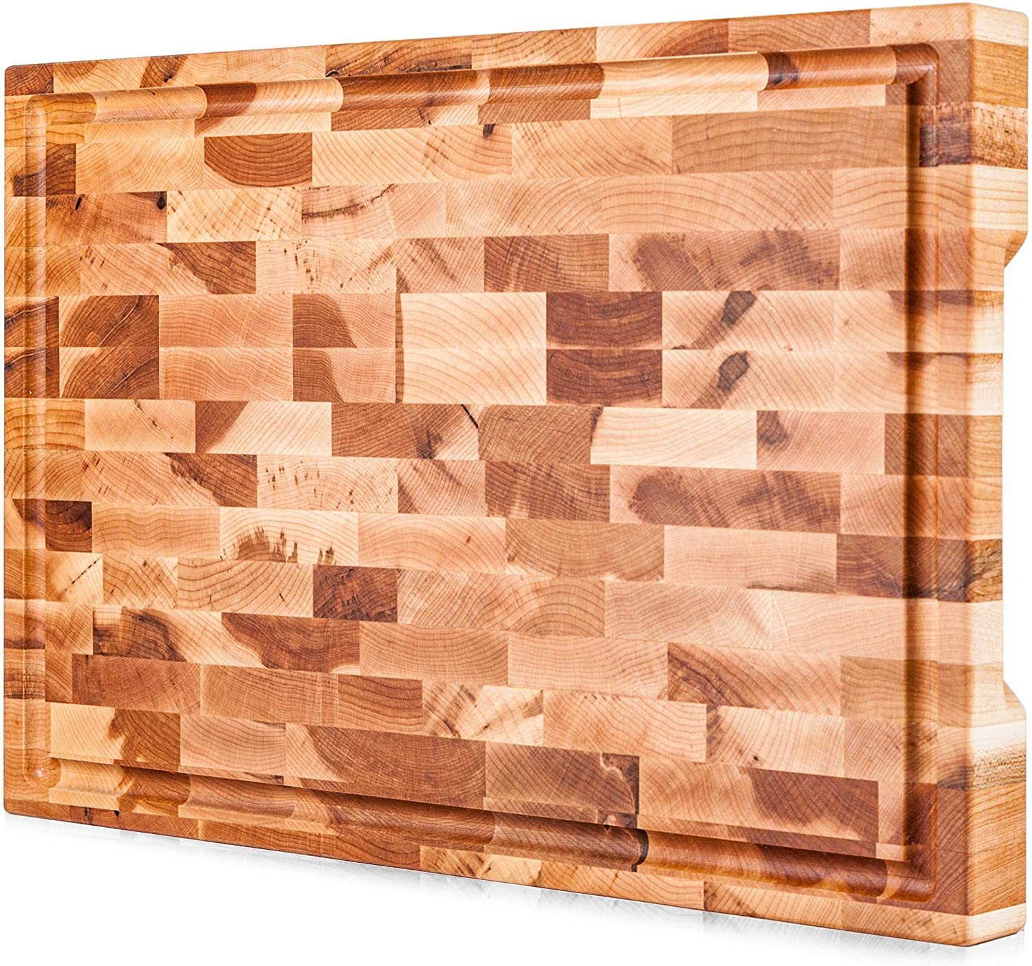 End Grain Maple Cutting Board with Juice Grooves and Handles - Mevell.com product image