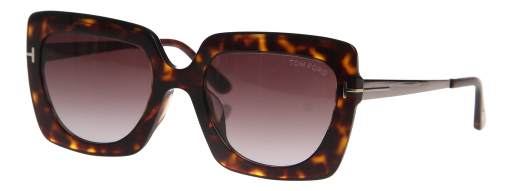 Tom Ford TF610 52T Sunglasses JASMINE Havana Bordeaux Square Women Metal