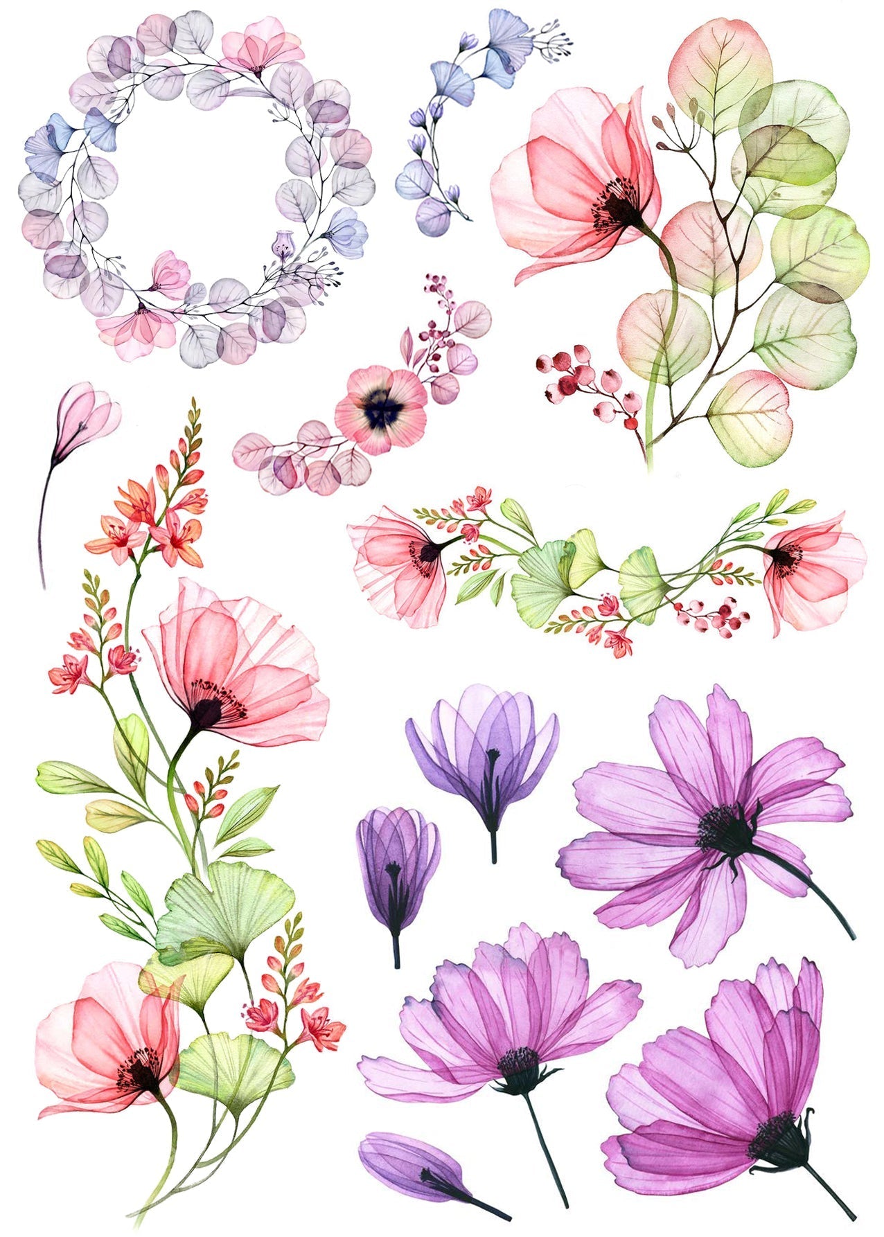Tatouage Temporaire planche de fleurs aquarelle - Le Coq Tatoué