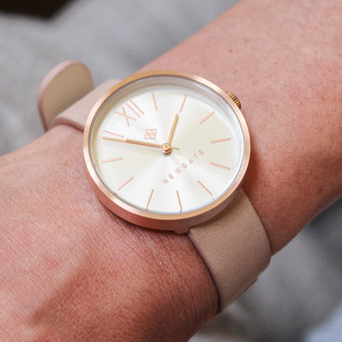 Pink leather watch petite dial The Atom by newgate watches