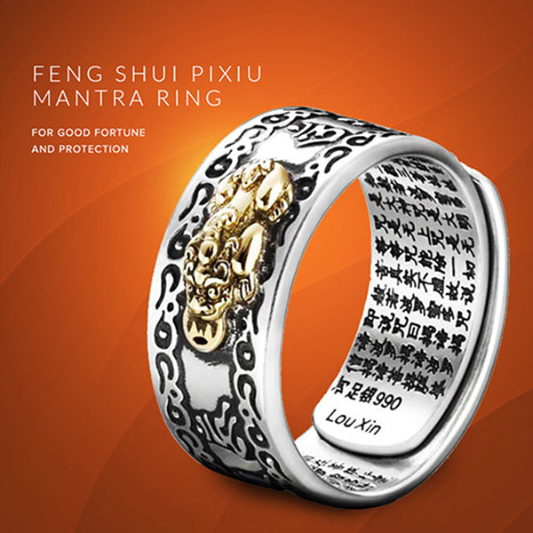 feng shui pixiu mantra ring sterling silver