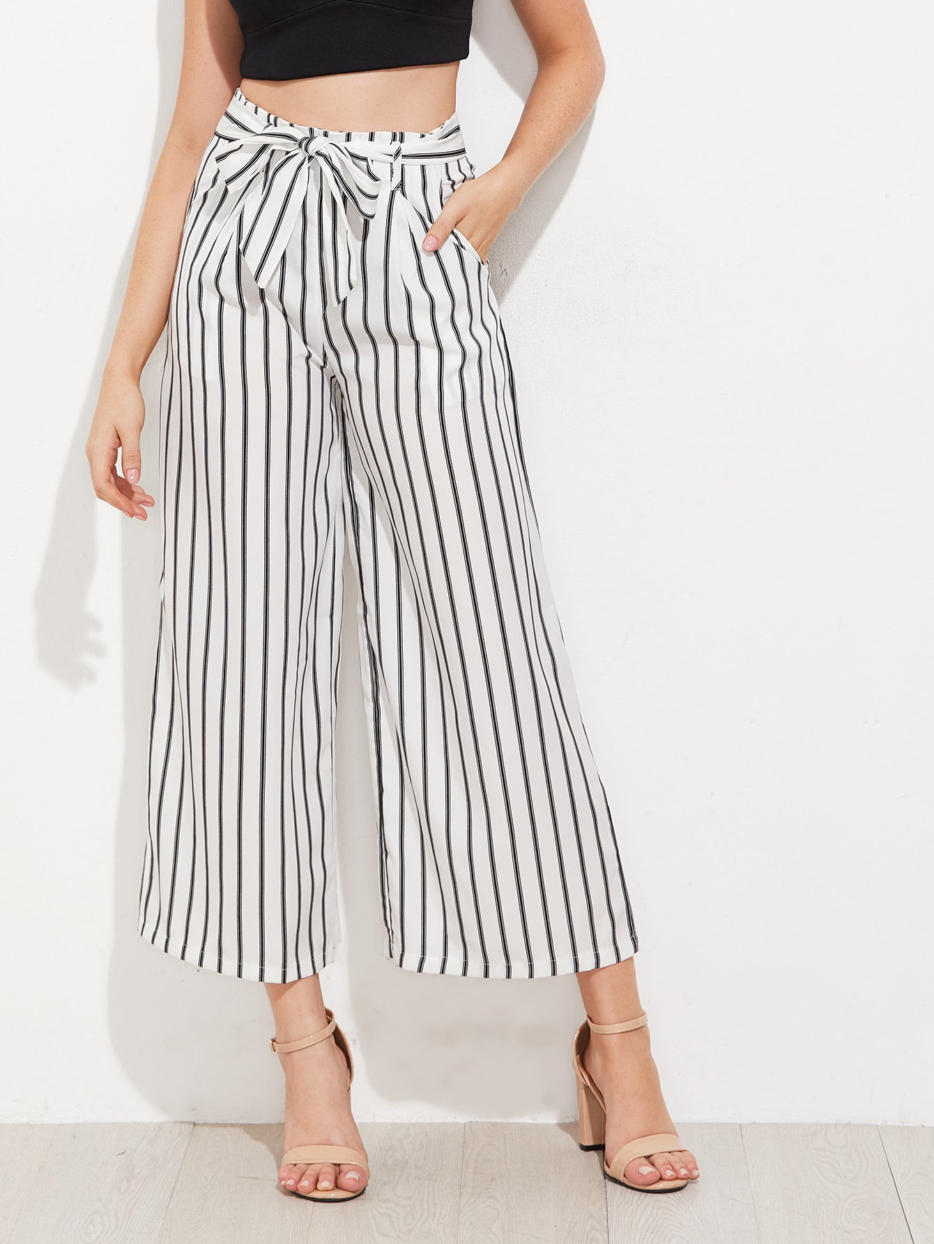 black and white striped tie pants