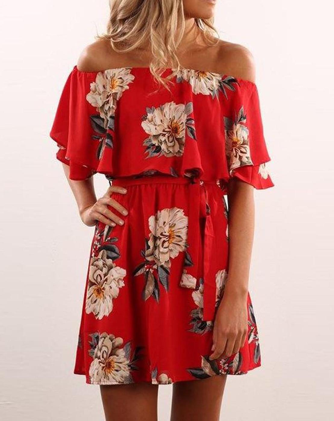 red off shoulder summer dress