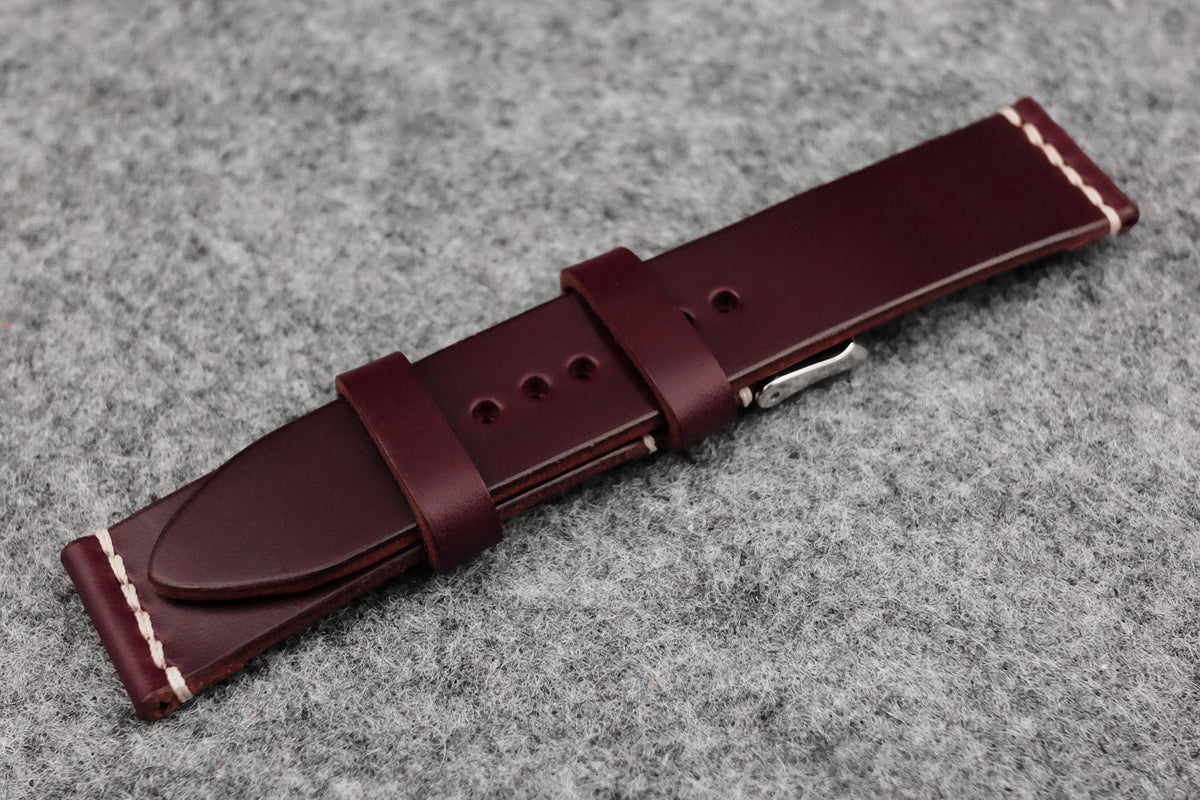 Horween Chromexcel Burgundy Unlined Top Stitch Leather Watch Strap ...