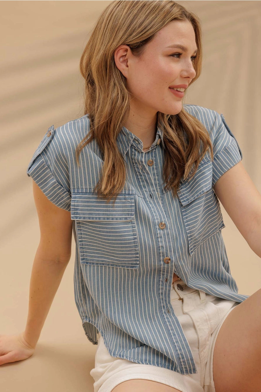 The Constance Stripe Button Down Chambray Shirt
