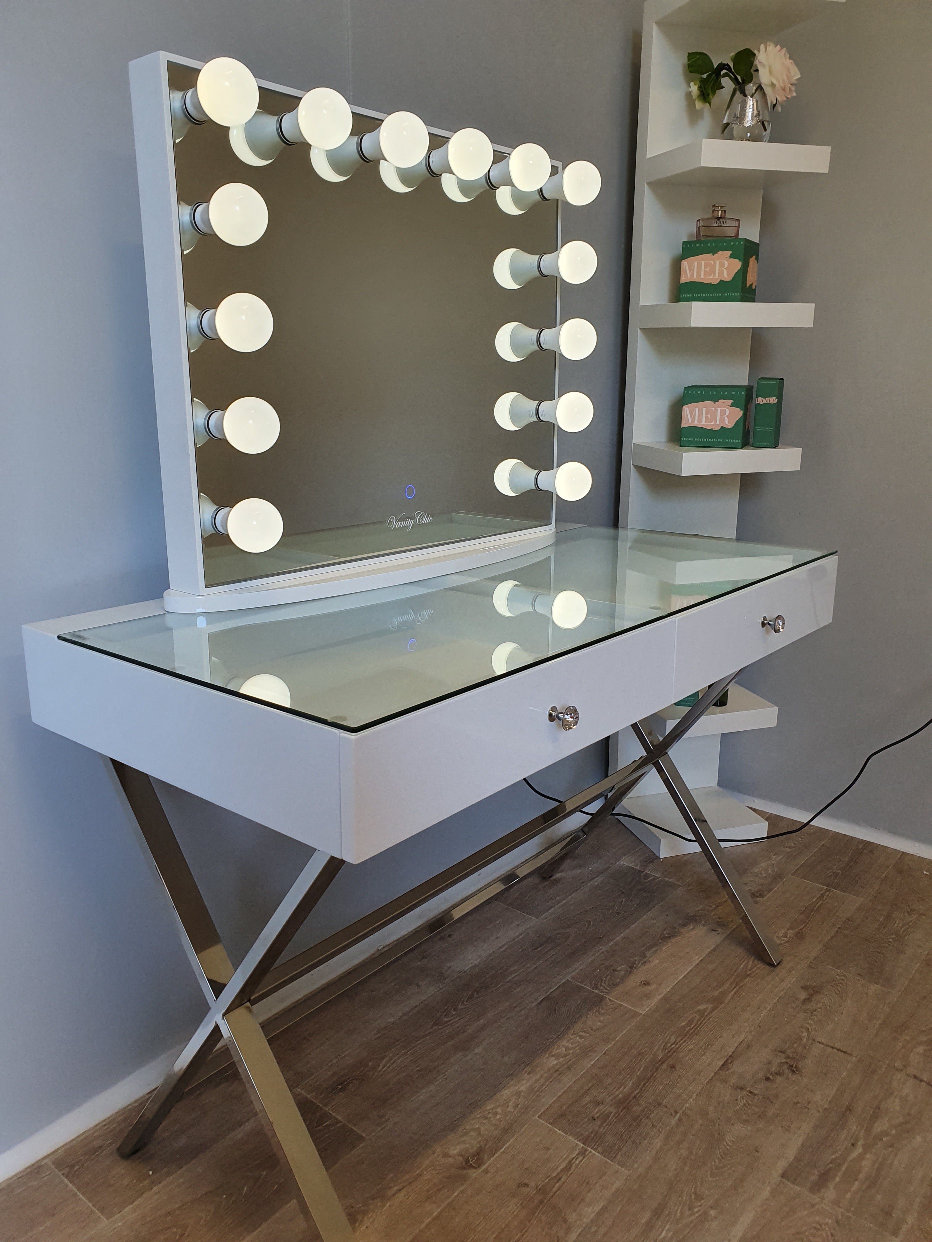 2 Drawers Coco Makeup Table With Clear Glass Top Ysabel Frameless Ho Vanity Chic Mirrors