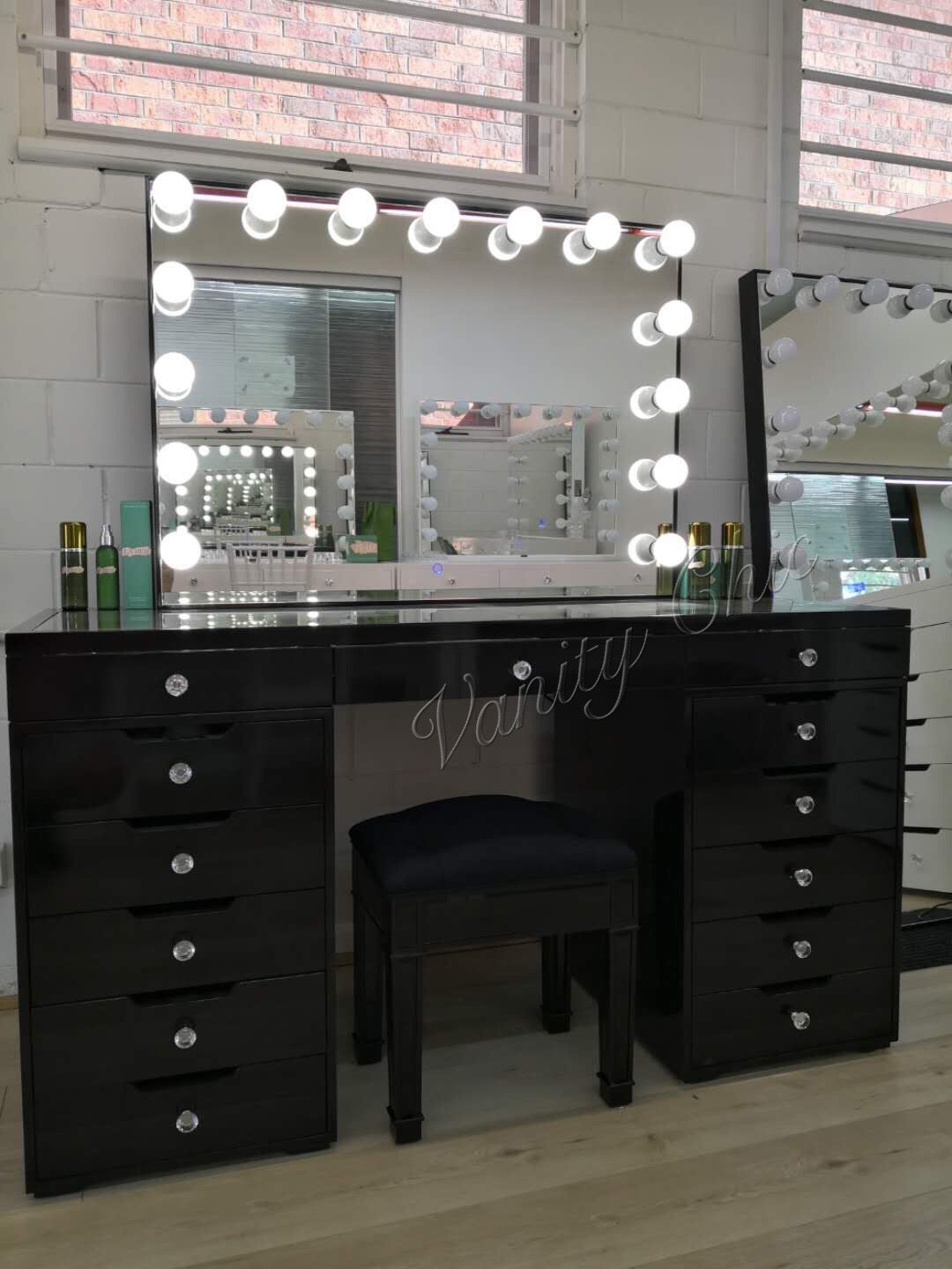 13 Drawers Clear Glass Top Beauty Station Xl Frameless Hollywood