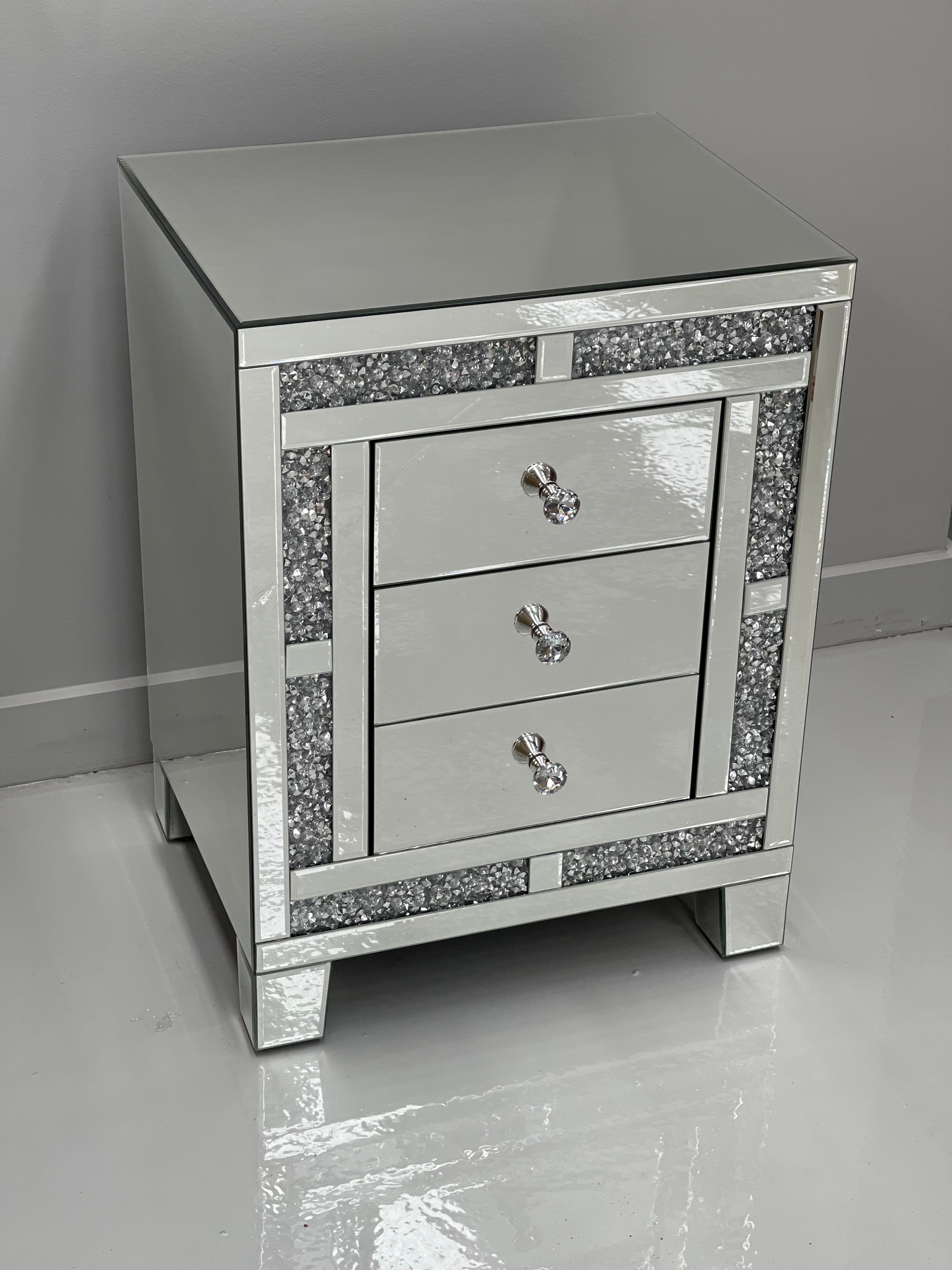 diamond mirrored bedside table