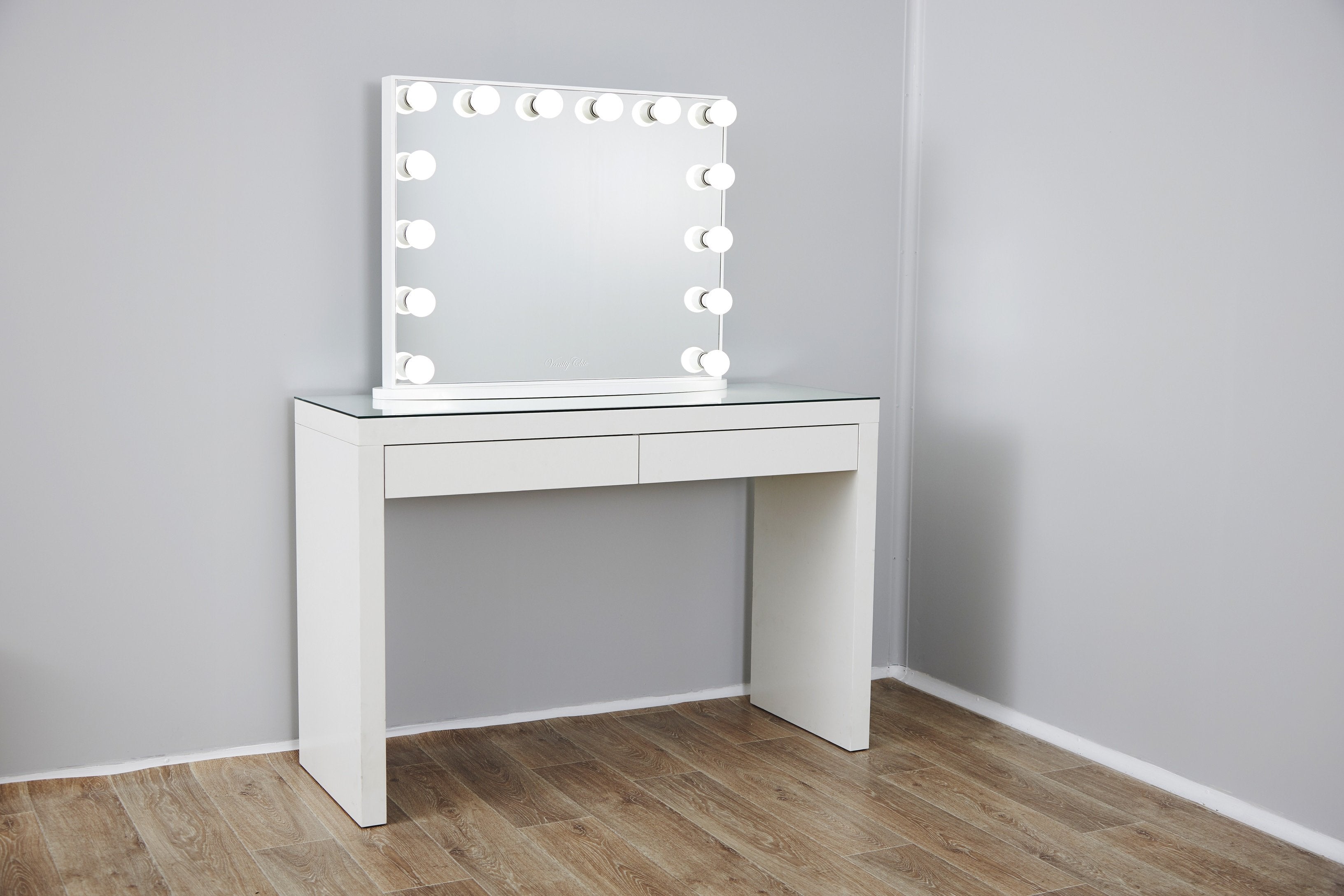 YSABEL Hollywood Mirror with lights + 2 Drawers Vera