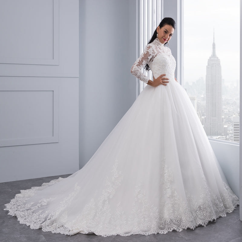 high neck and long sleeve wedding dress