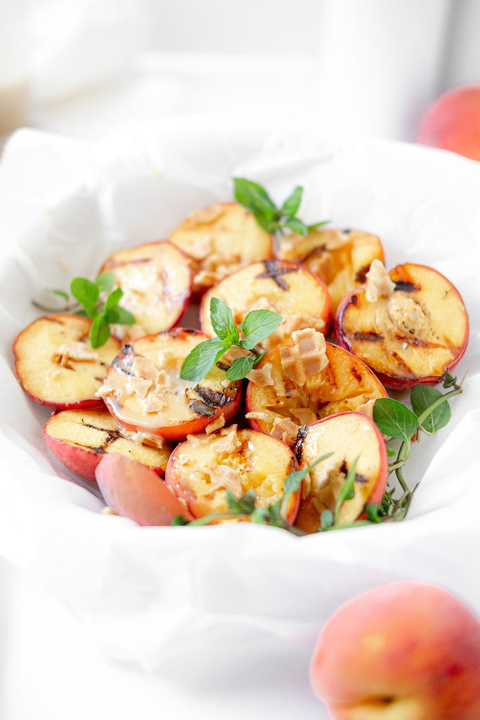 Grilled Peaches with Cashew Drizzle made with JOI