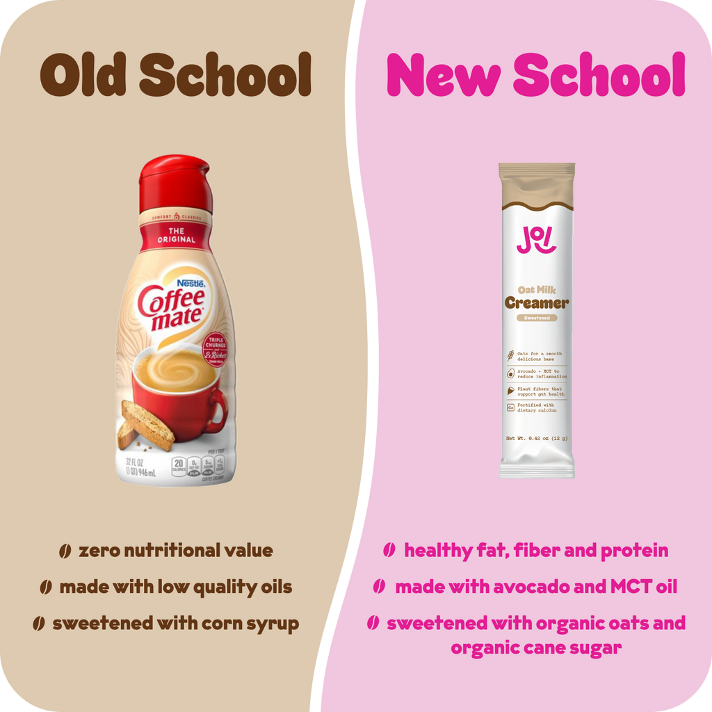 old school coffee mate vs new school JOI oat creamer