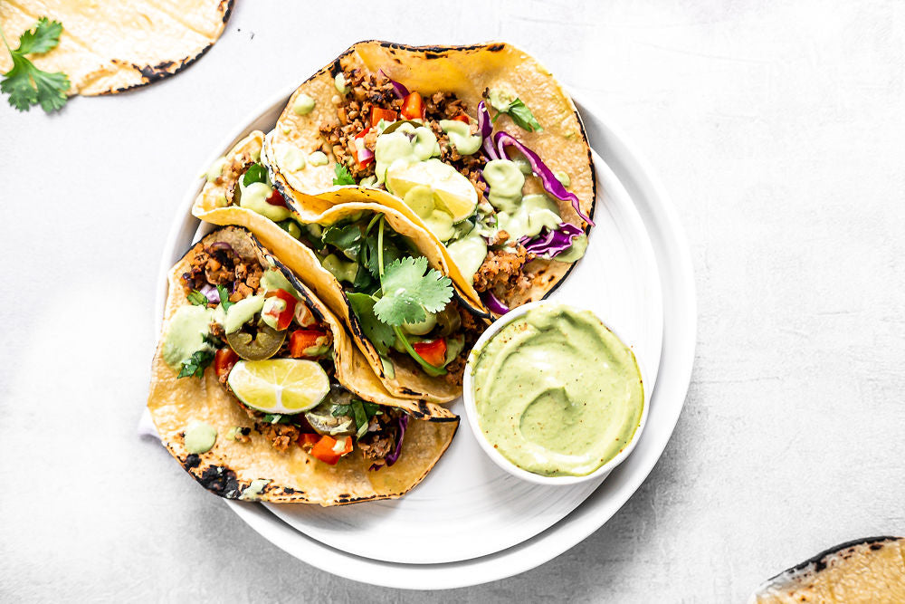 vegan tacos with avo cashew crema