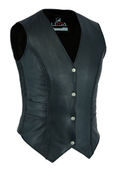 New Womens Ladies Classical Biker Real Cowhide Leather Waistcoat/Vest –  Lesa Collection