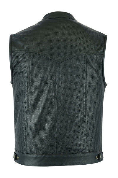 Perforated leather biker vest club style cut off waistcoat – Lesa ...