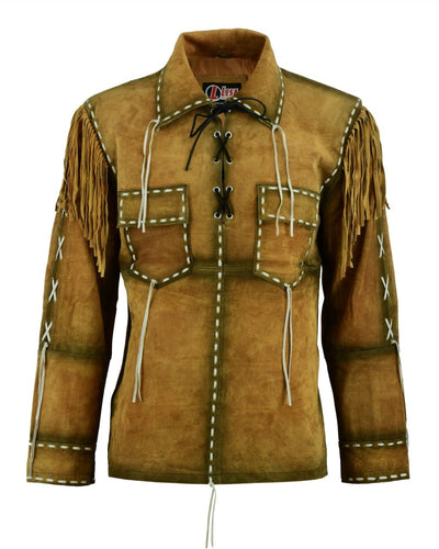 Mens New Native American Western Brown Suede Leather Jacket Fringe Tas –  Lesa Collection