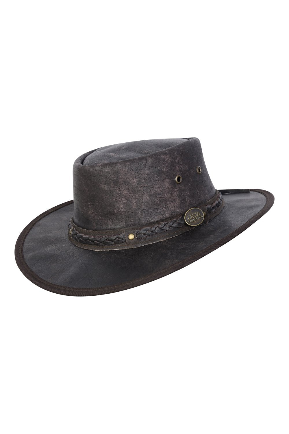 Real Distressed Leather Foldaway Crushable Australian-Style Bush Hat B ...
