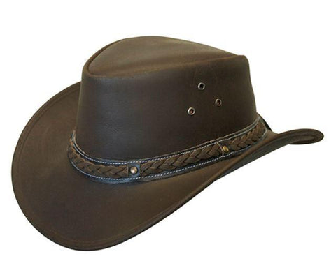Australian Tan Western Style Cowboy Outback Real Leather Aussie Bush Hat